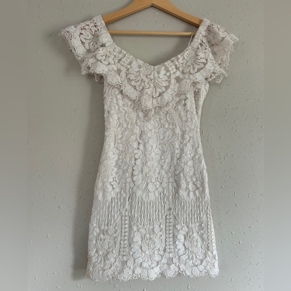 Promesa White Lace Ruffle Off the Shoulder Mini Dress Bridal Formal Party Small - Picture 1 of 7